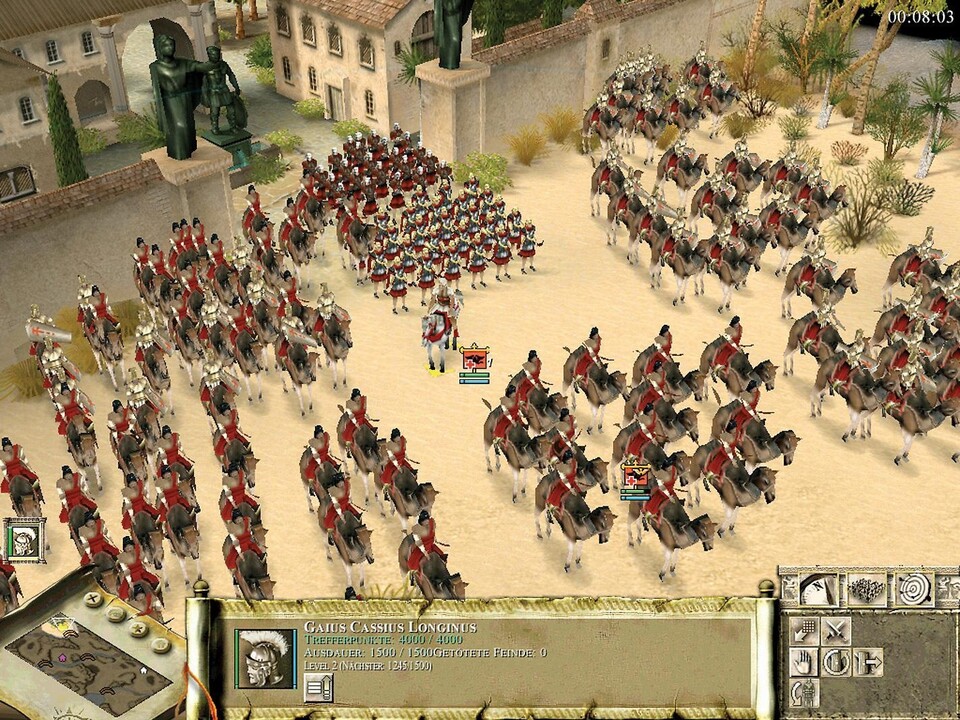 Vor der Stadt Antiochia sortiert sich unsere Armee aus Römern und Kamelreitern automatisch nach der Nahkampfstärke.