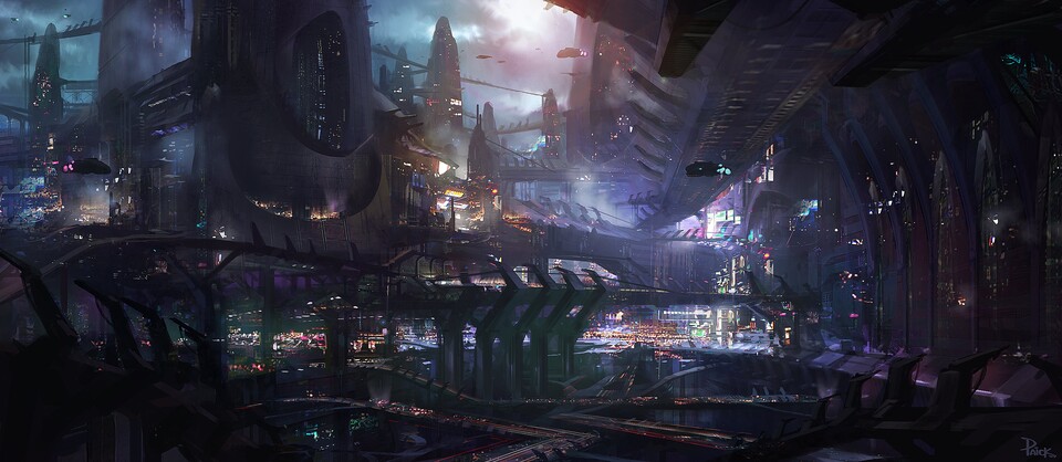 Ein erstes Artwork zeigt eine Alien-Stadt.