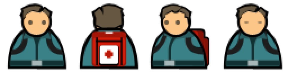 Herbeigerufene Sanitäter trugen in Prison Architect ein winziges Rotes Kreuz auf dem Rucksack.