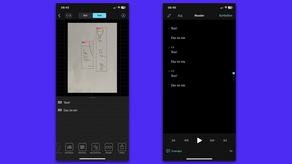 Text-zu-Sprache-Umwandlung ist in der Scanner-App direkt enthalten.