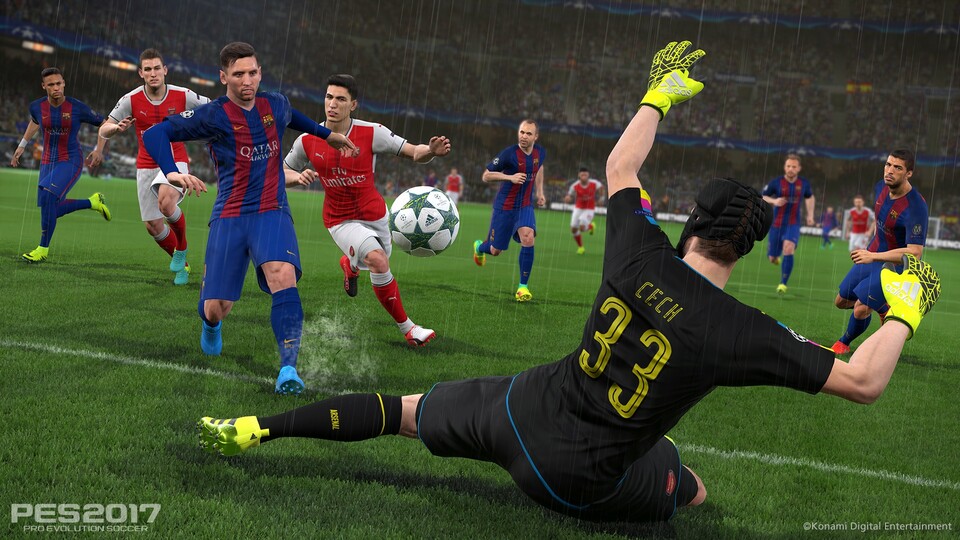 Pro Evolution Soccer 2017 wird so auf den Konsolen aussehen. Die PC-Version kriegt wie in den Vorjahren die aufgehübschte Last-Gen-Version zu spielen.
