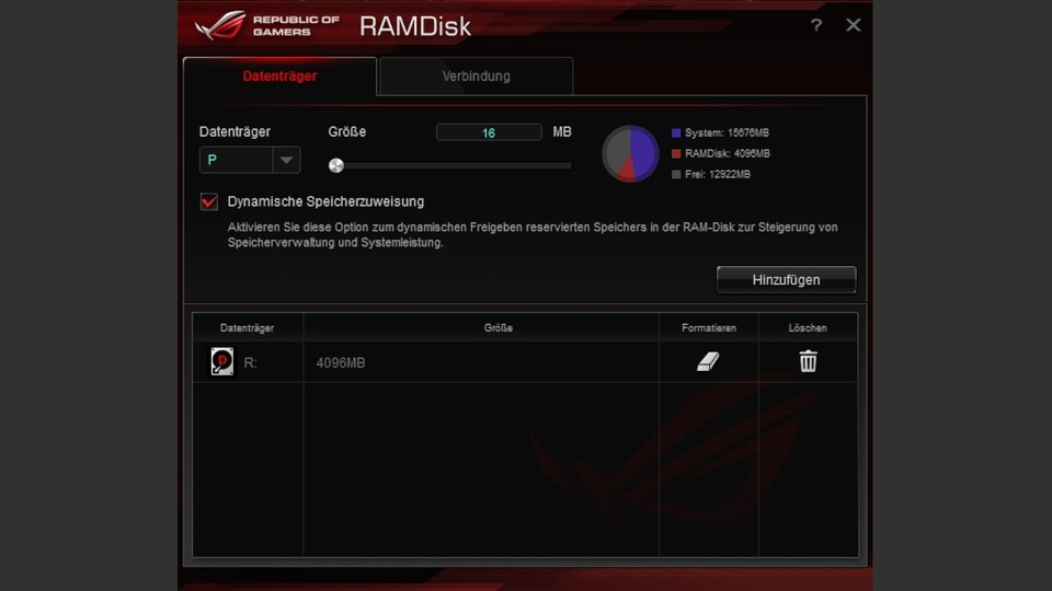 Die Benutzeroberfläche der RAM-Disk.