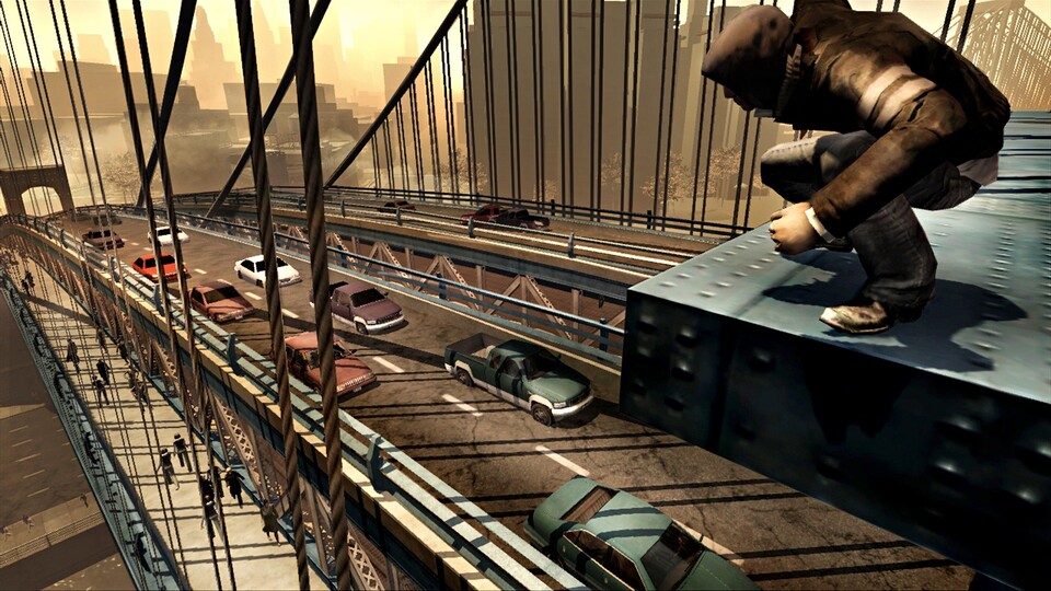 Wie Spider-Man klettert der agile Alex Mercer kurzerhand auf die realistisch nachgebaute Manhattan Bridge.