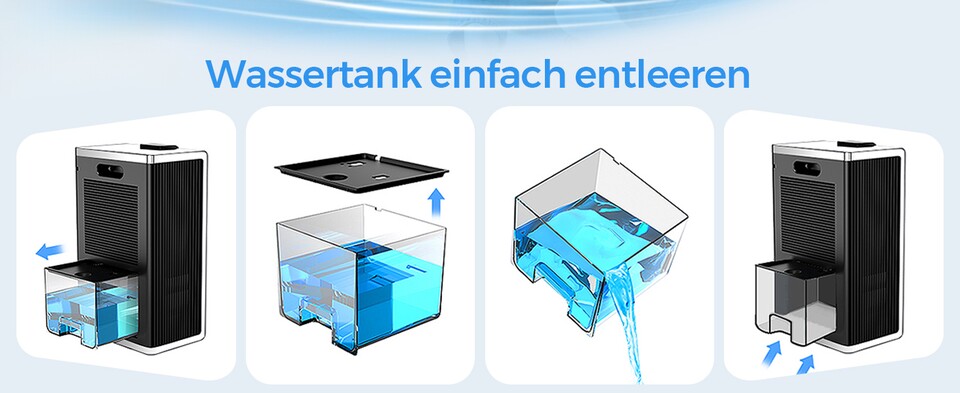 Während Granulat-Luftentfeuchter nachgefüllt werden müssen, muss man bei elektrischen Luftentfeuchtern den Wasserbehälter regelmäßig ausleeren.