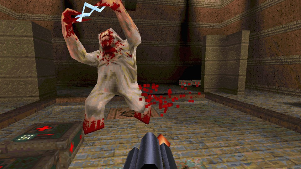 Doom hat eine Ego-Perspektive, aber erst Quake sorgt für richtige 3D-Levels, in denen man sich frei umsehen kann. Seine Polygon-Monster sehen auch aus der Nähe ansehnlich aus, im Gegensatz zu Dooms Sprite-Dämonen.