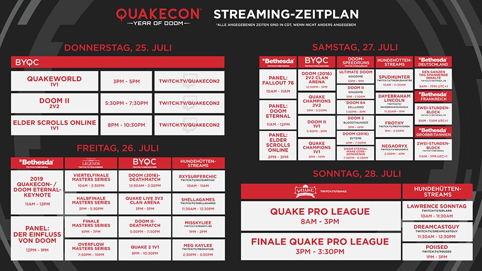 Das ist der gesamte Terminplan der QuakeCon 2019.