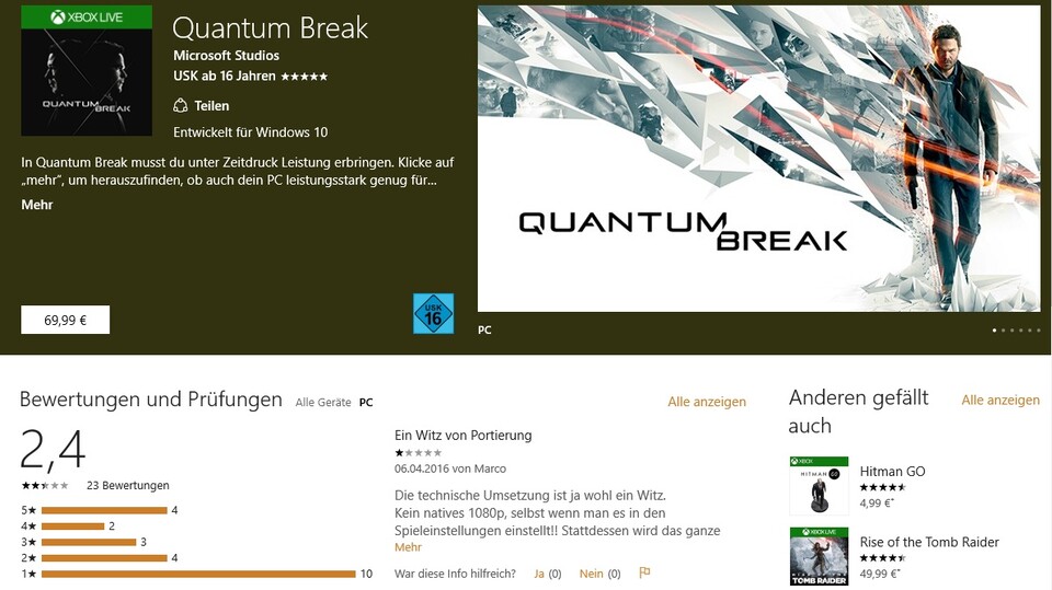 Quantum Break wirkt wie ein Xbox-Titel, ist aber - trotz Preis - eine PC-Version.