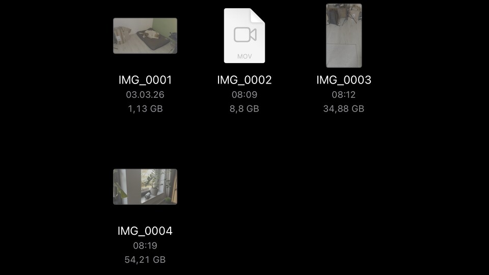 Die Datenmengen sind riesig. Dabei habe ich nicht länger als sieben Minuten gefilmt.