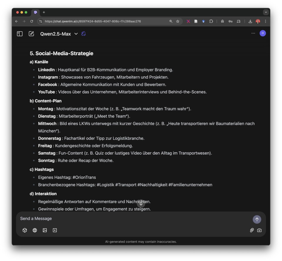 Qwen – Eine generierte Social-Media-Strategie
