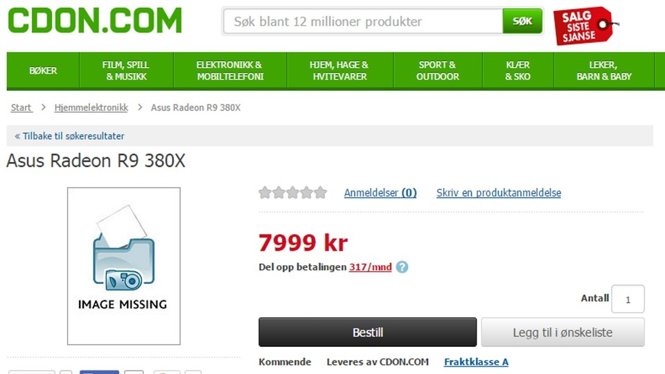 Die Radeon R9 380X im Webshop aus Norwegen.
