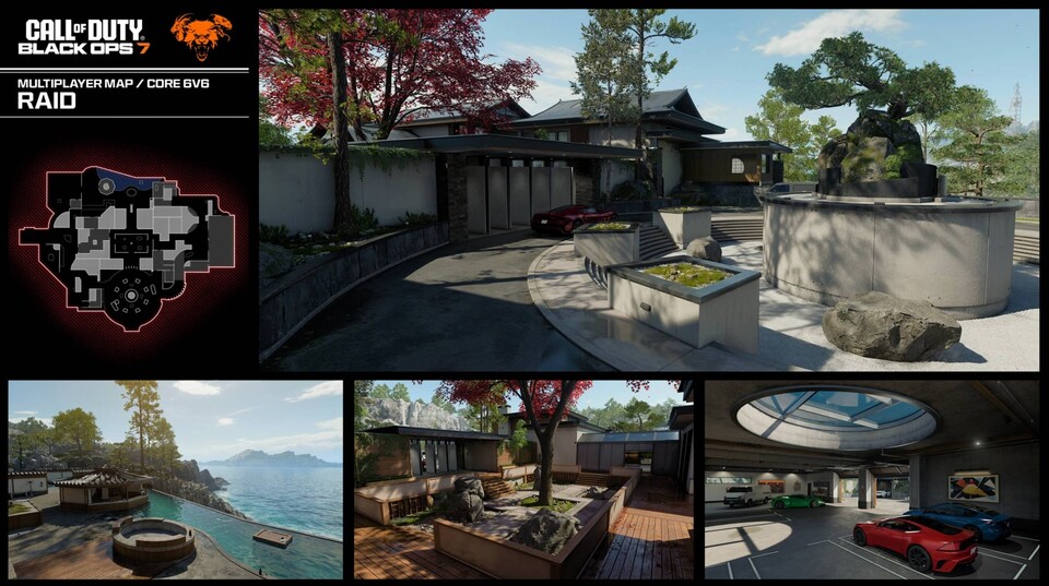 Layout und Locations der Black Ops 7 Map Raid auf einen Blick.