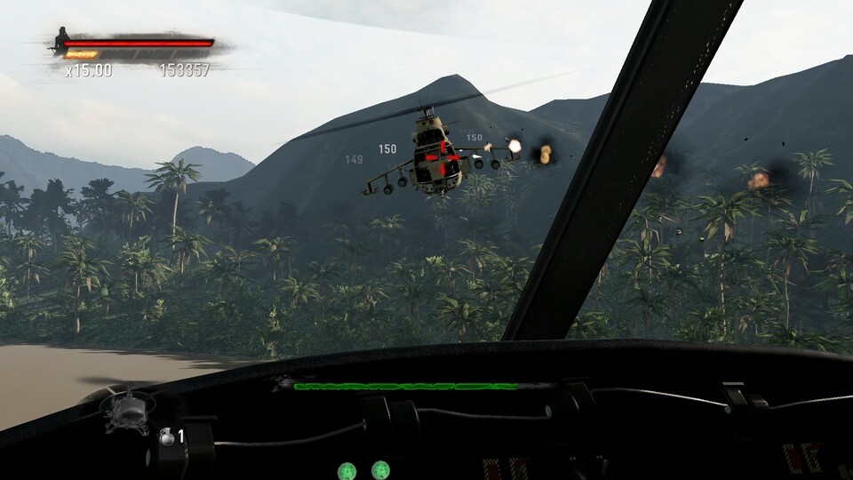 Auch der Kampf gegen den Helikopter aus Rambo 2 laufen selbstständig ab: Wir können lediglich das Fadenkreuz bewegen.