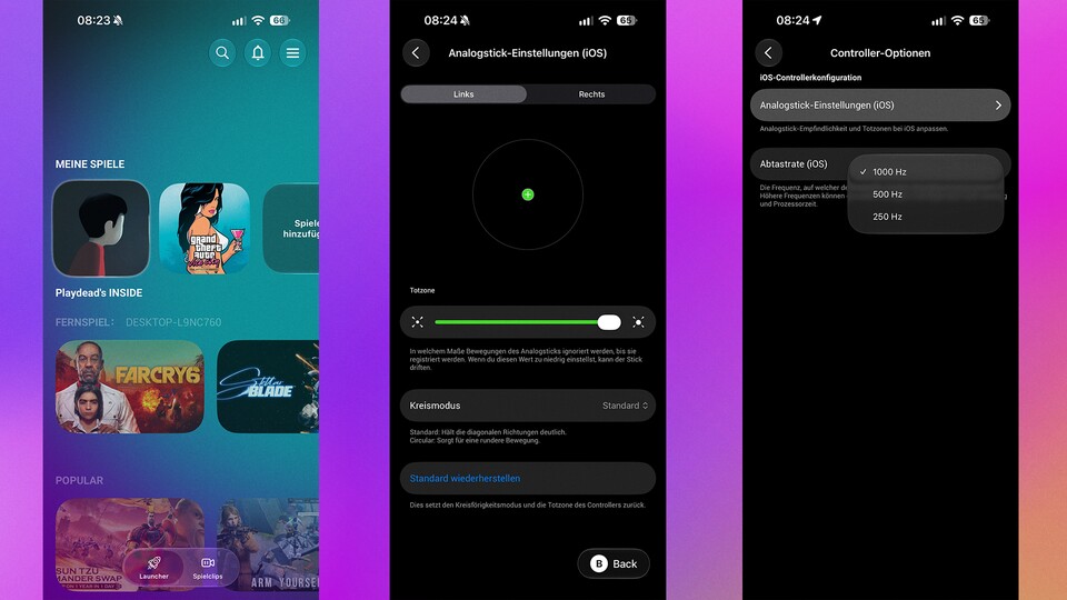 Über die Razer-App »Cortex Mobile« lässt sich der Prio etwas anpassen. Zudem findet ihr eure Handy-Spiele und könnt im Zusammenspiel mit Razers Remote Play eure PC-Spiele aufs Smartphone streamen. (Bildquelle: GameStar Tech)