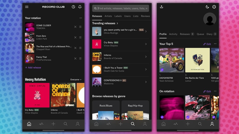Die Oberfläche von Record Club ist kompakt gestaltet und dadurch besonders leicht zu bedienen. (Bildquelle: Record Club GameStar Tech)