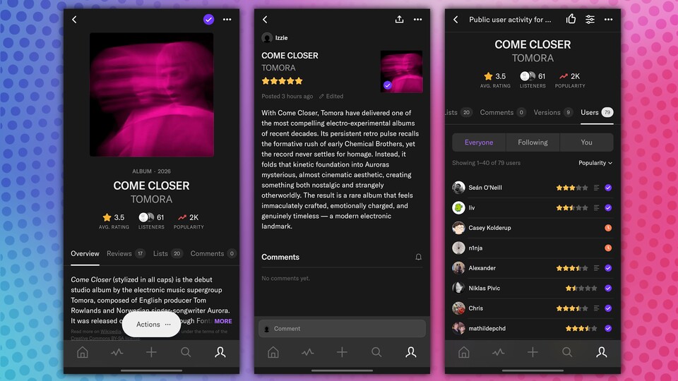Bei Record Club können angemeldete User Rezensionen hinterlassen und Informationen zu den verschiedenen Artists erhalten. (Bildquelle: Record Club GameStar Tech)