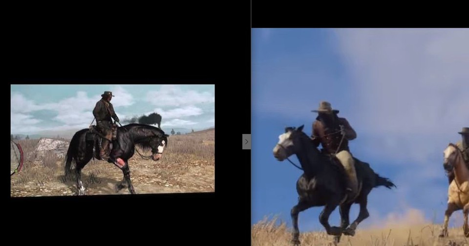Handelt es sich bei dem im Trailer zu sehenden Pferd (rechts) um das gleiche Tier wie in Red Dead Redemption (links)? 