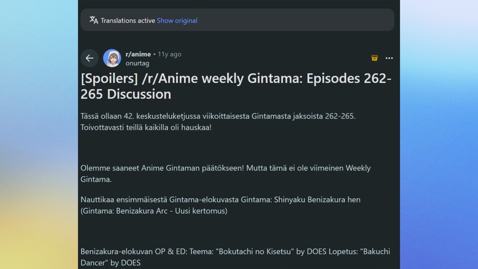 Ich wollte für einen Artikel eigentlich nur die Reaktionen einer Anime-Folge zu ihrem damaligen Release nachvollziehen. Das Problem: Ich kann kein Finnisch.