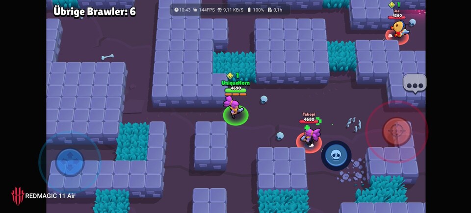 Hohe Bildrate in der Praxis: Unterstützte Titel wie Brawl Stars nutzen die vollen 144 Hz des Displays für eine flüssige Darstellung.