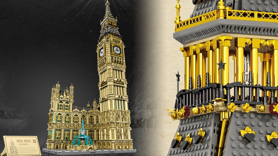 Beim Reobrix-Modell ist neben dem Turm auch ein kleiner Teil des Palasts dabei. Die vergoldeten Teile des Turms sind hier aus schickem Pearl Gold.