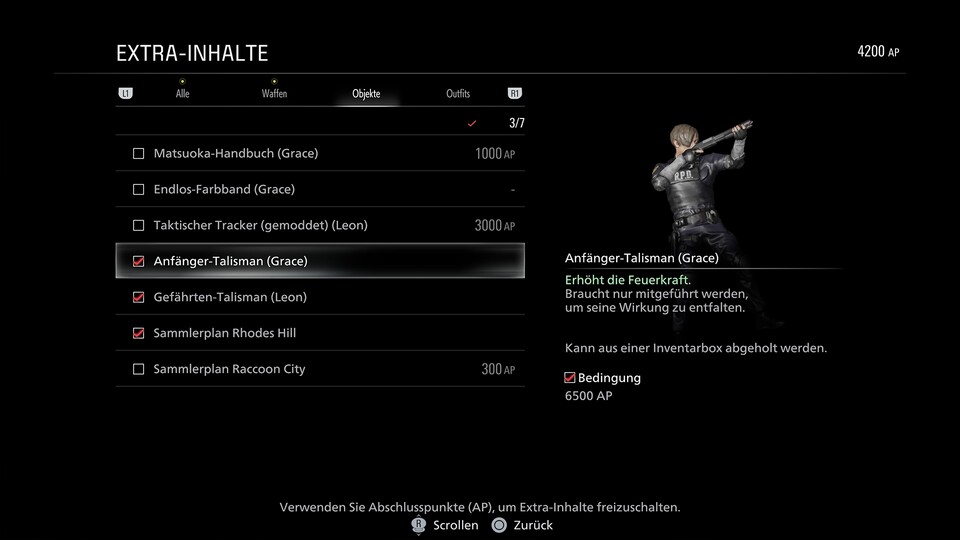 Grace kann den Anfänger-Talisman für 6.500 AP über die Extra-Inhalte freischalten.