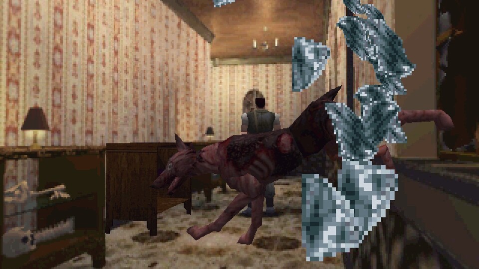 Der Jump-Scare-Klassiker schlechthin: der Zombiehund, der 1996 im ersten Resident Evil durchs Fenster kracht.