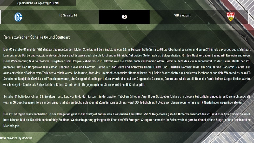 Ein Beispieltext für eine KI-erzeugte Bundesliga-Berichterstattung (Bild: Retresco)
