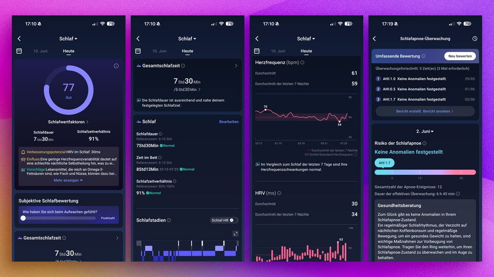 Detaillierte Informationen findet ihr in den einzelnen Bereichen wie Schlaf oder Aktiviät.