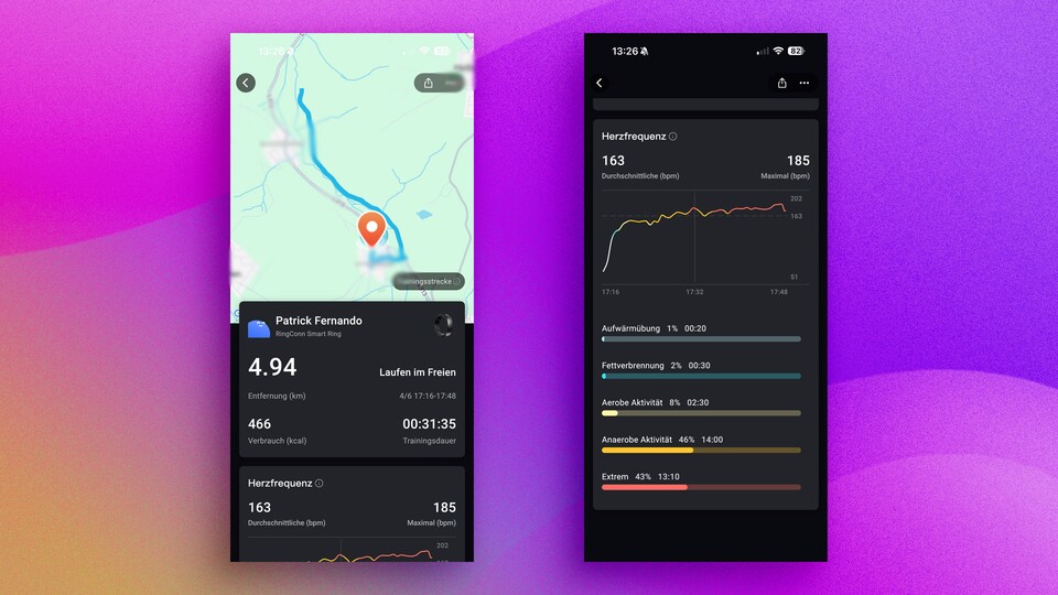 Die Datenaufbereitung nach dem Training ist mau und kommt nichtmal im Ansatz mit der einer Sport-Smartwatch mit. Die Stärke des Rings liegt im Schlaf.