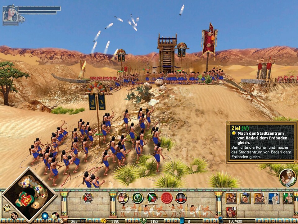 Kleopatras Truppen erobern einen Außenposten in Ägypten. Die Heldin ist gerade tot, taucht jedoch bald in der Basis wieder auf.