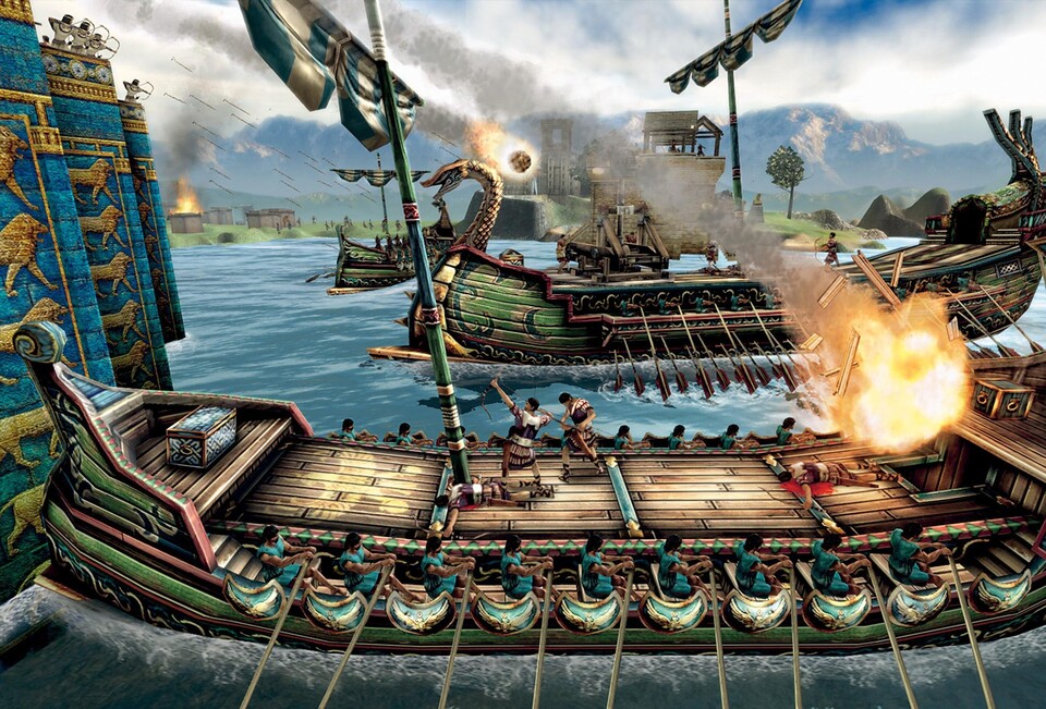 Auf Schiffen montierte Katapulte machen die Flotte zur Belagerungsarmee. Zugleich sollten Ihre Truppen von Land her angreifen.