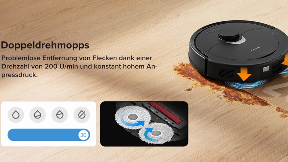 Die rotierenden Mopps kommen mit Flecken richtig gut klar!