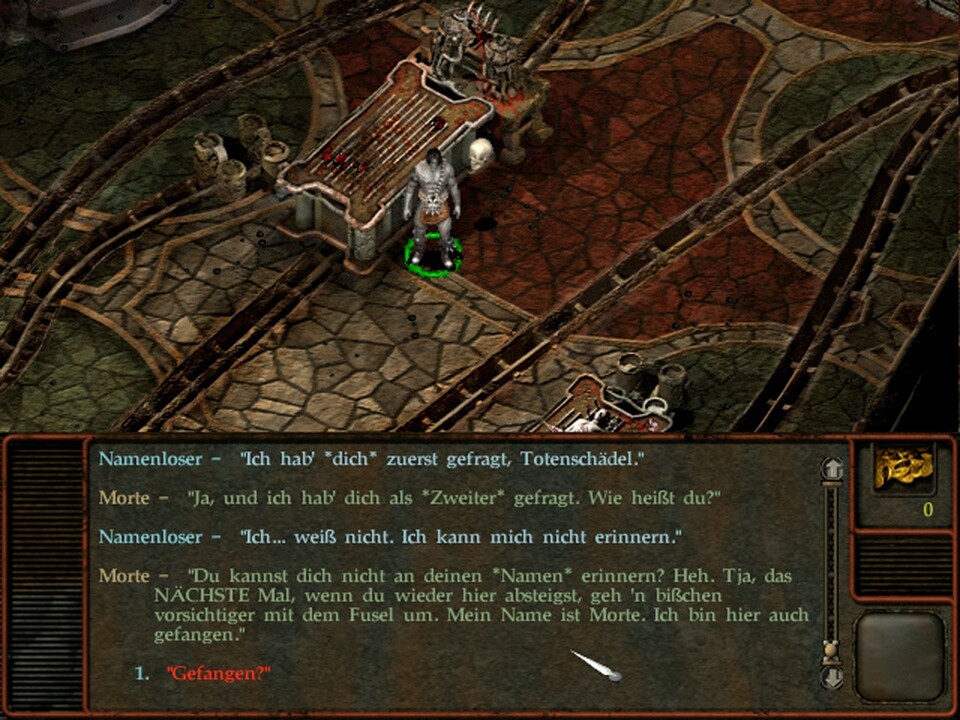 Der ziemlich vorlaute, schwebende Totenschädel Morte ist vielleicht der eindrucksvollste Begleiter in Planescape Torment.