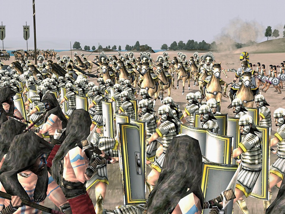 Barbaren gegen Römer: Der Reiter mit dem gestreiften Helmbusch ist ein General, er stärkt die Moral seiner Truppe.