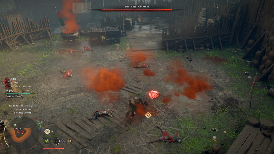 Liegt der Boss am Boden, ist er verwundbar.