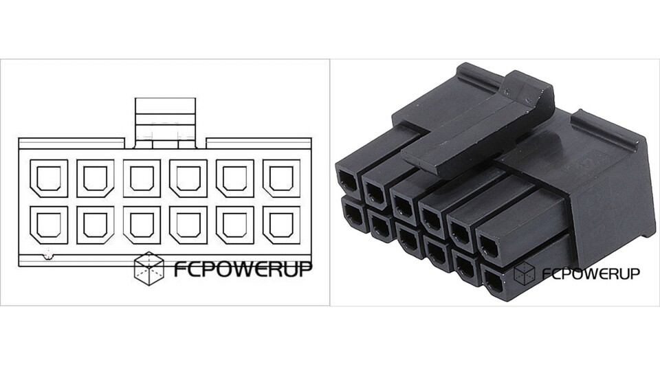 So sieht der 12-Pin-Stromanschluss angeblich aus. Er ähnelt der Molex Micro-Fit-Serie. (Bildquelle: FCPOWERUP)