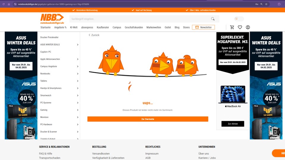 Kurzzeitig konnte ich bei NBB.de vermeintlich RTX-5000-Modelle vorbestellen. Sie wurden aber schnell wieder aus dem Shop entfernt.