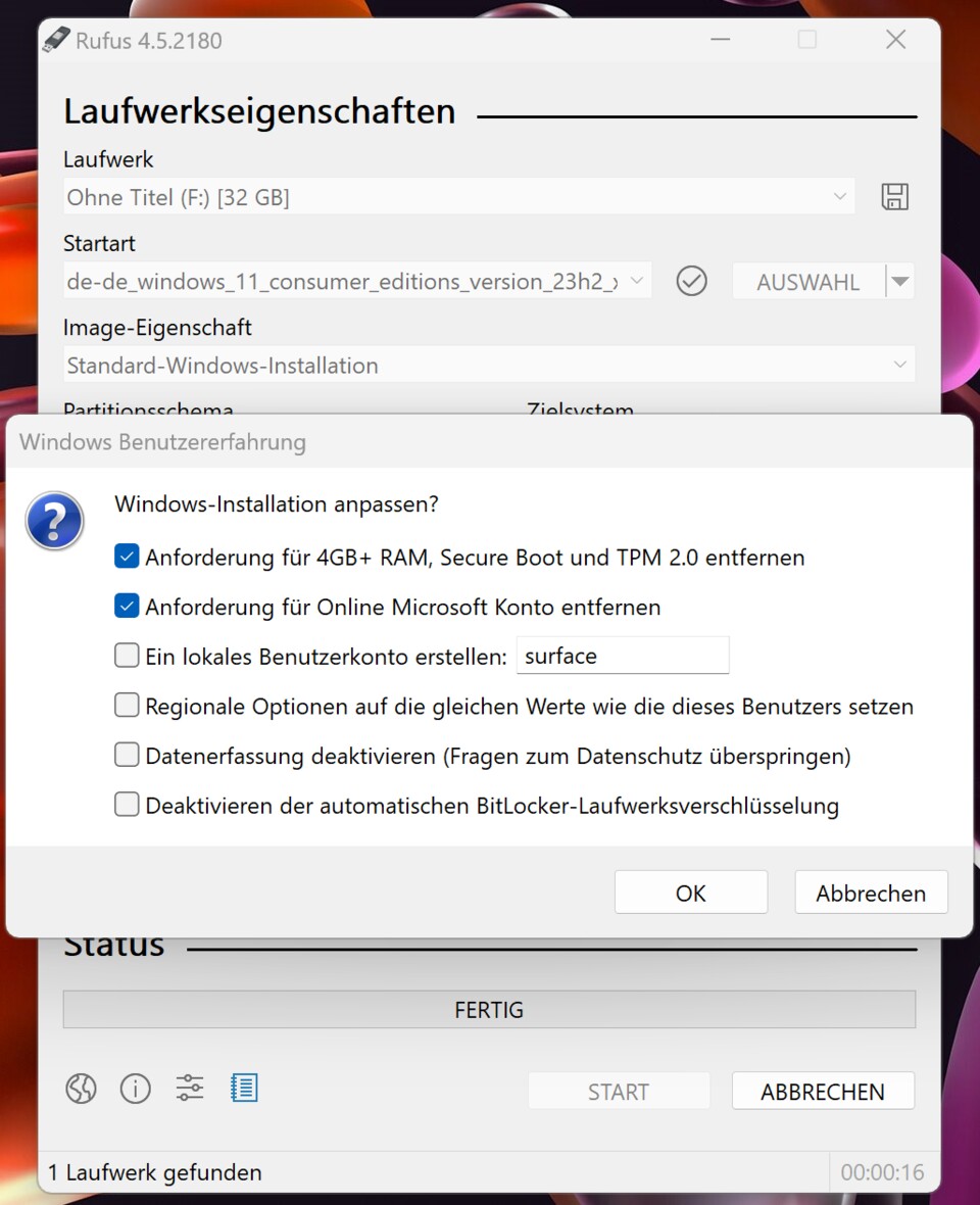 Das kostenlose Tool Rufus zur Erstellung von Bootsticks entfernt auf Wunsch die Anforderungen für Windows 11