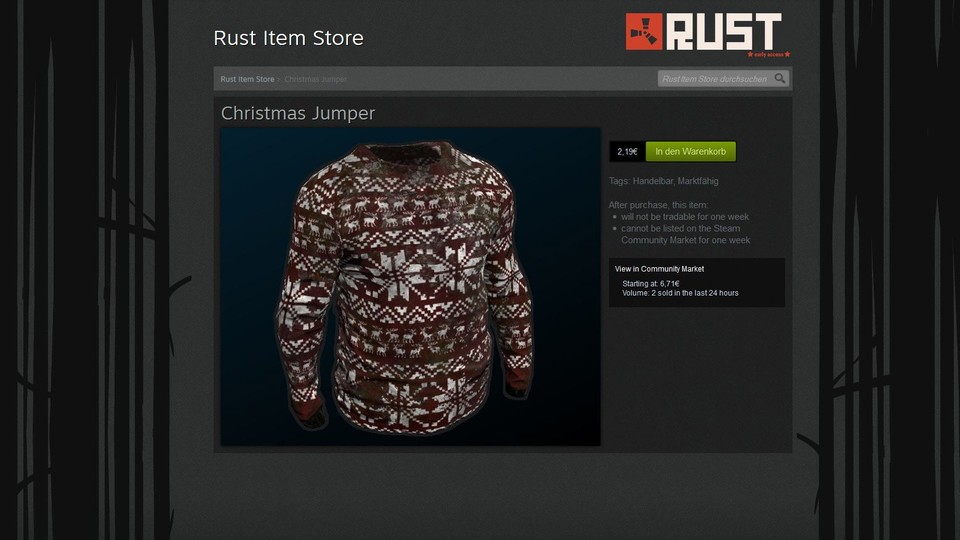 Rust ist das erste Spiel, das vom neuen Echtgeld-Item-Store bei Steam Gebrauch macht.