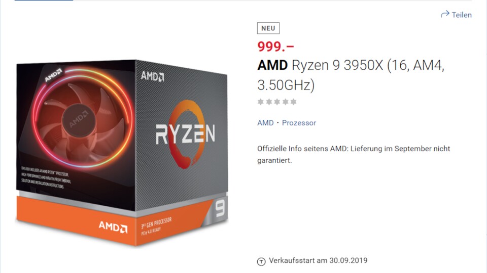 Bereits zu AMDs Next Horizon Gaming Event im Juni wurde der Ryzen 9 3950X vorgestellt.