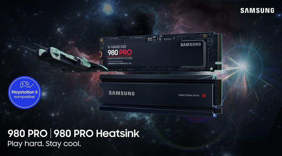Die Samsung 980 Pro könnt ihr auch als Festplatte für eure PS5 verwenden - optional mit Heatsink.