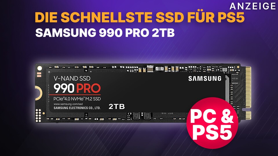 Die schnellste PS5 SSD: Die Samsung 990 Pro ist effizienter, schneller und bietet eine Menge Speicher für PC oder PS5. Jetzt ist sie im Amazon Frühlingsangebot günstiger.