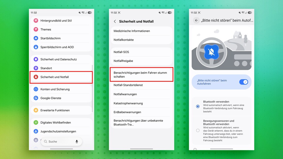 In der Regel verbindet sich mein Handy via Bluetooth mit dem Auto, sobald ich einsteige, und schaltet dann in den DND-Modus.