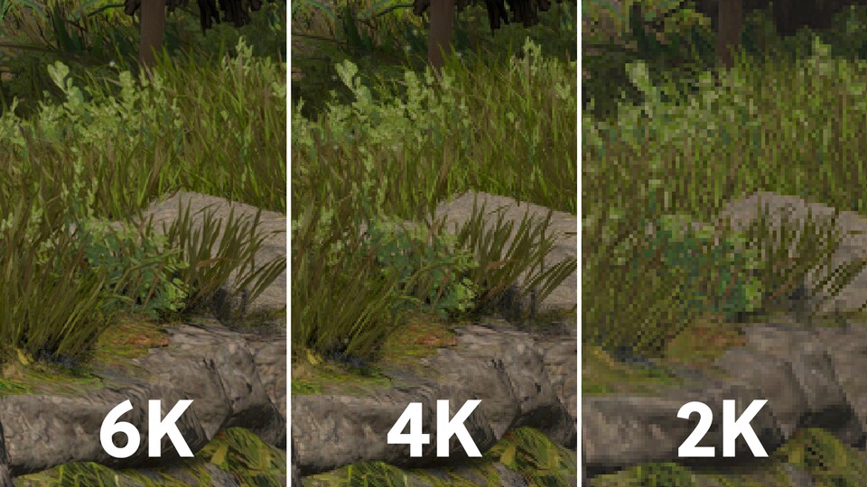 Wenn wir stark heranzoomen, kann sich 6K durchaus sichtbar von 4K absetzen. So groß wie der Unterschied zwischen 2K (Full HD beziehungsweise 1.920x1.080) und 4K ist die Differenz aber bei weitem nicht.