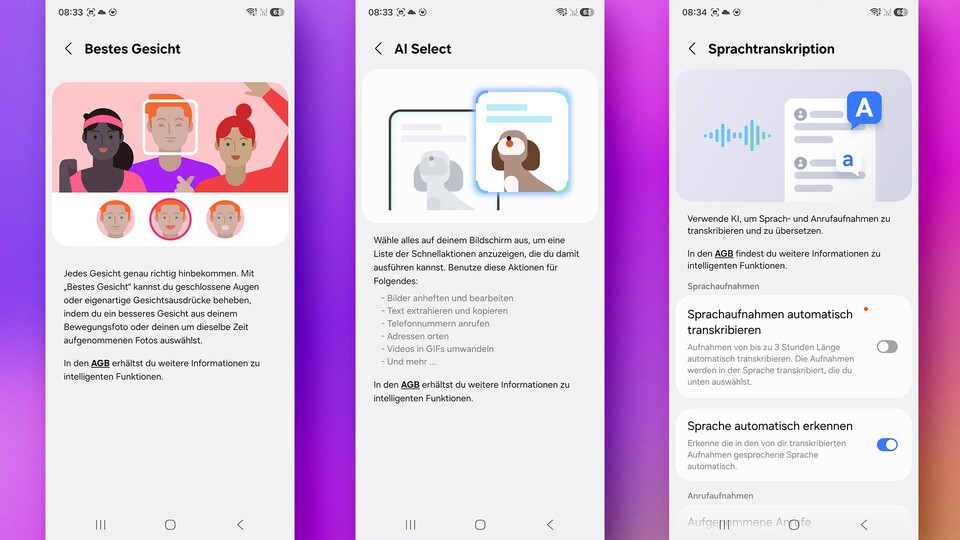 Die fülle an KI-Funktionen wie die S-Serie bietet das A57 nicht – allerdings gibt es auch hier einige durchaus nützliche Alltagshelfer. (Bildquelle: GameStar Tech)