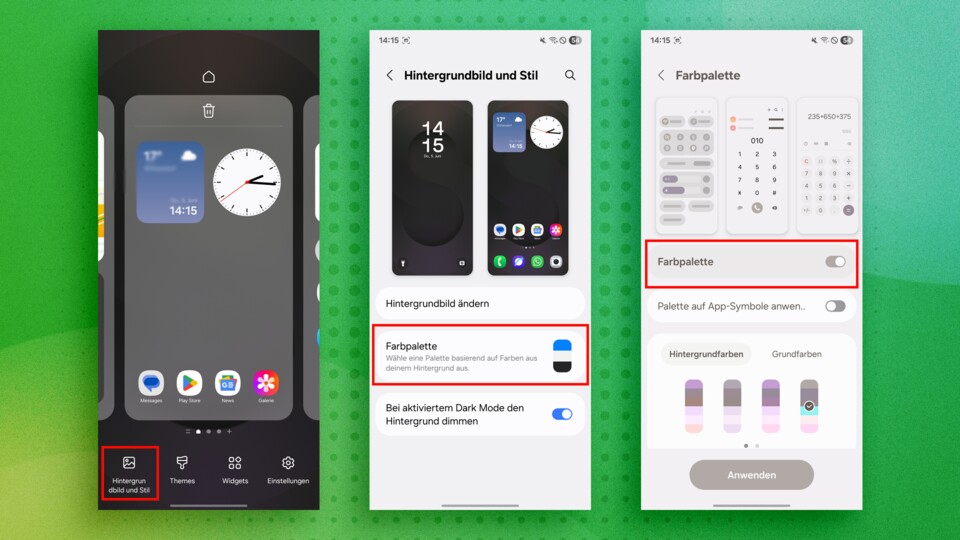 Eine großartige Sache bei Android: Die Farben können passend zum Hintergrund angepasst werden.