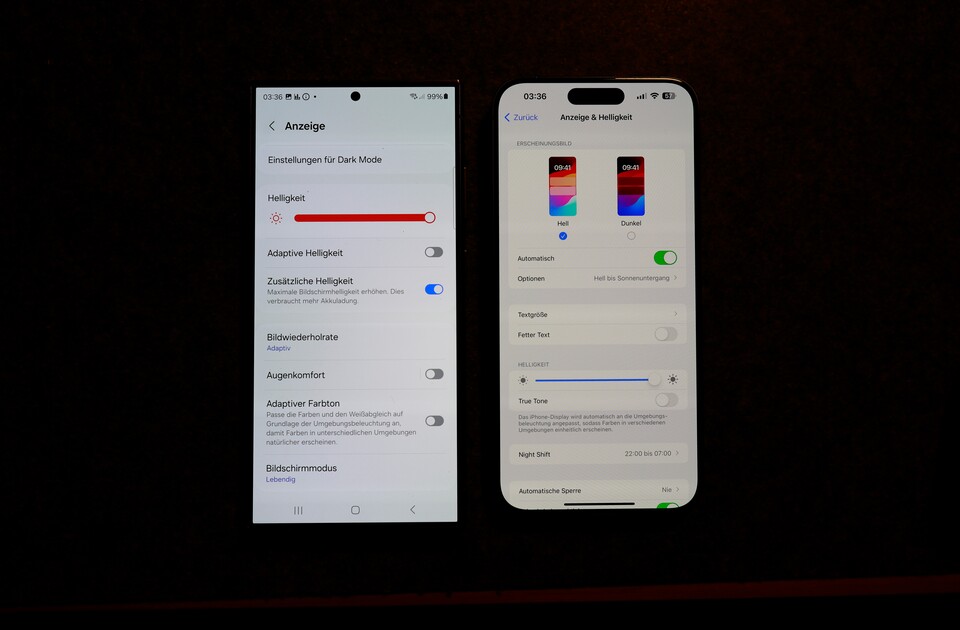 Das Samsung Galaxy S24 Ultra ist deutlich heller als das iPhone 15 Pro Max.