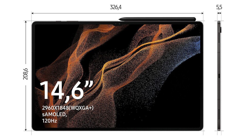 Ein echter Tablet-Koloss: Mit einer Bildschirmdiagonale von 14,6 Zoll ist das Samsung Galaxy Tab S8 Ultra größer als manche Notebooks!