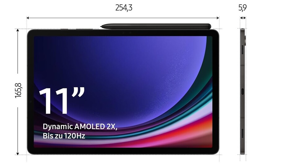 Nicht zu groß und nicht zu klein: Das Samsung Galaxy Tab S9 hat die idealen Maße, damit ihr es jederzeit mit euch führen könnt - und der genialen S Pen ist mit im Lieferumfang enthalten!