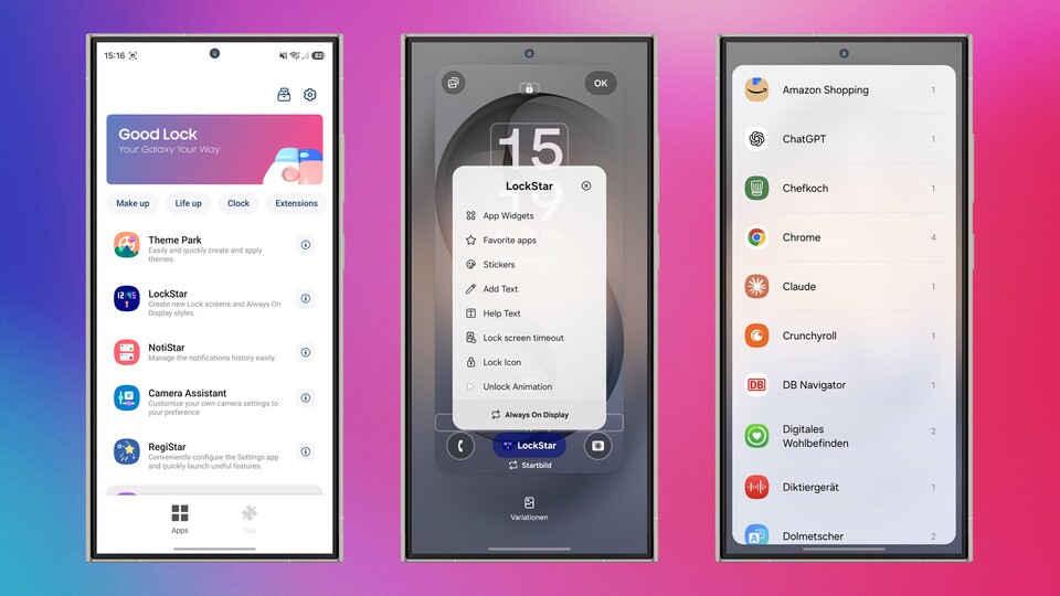 ThemePark, LockStar, NotiStar und Co. sind nur wenige von vielen Modulen, die Good Lock für euch bereithält. (Bild: Skymakers Designer)