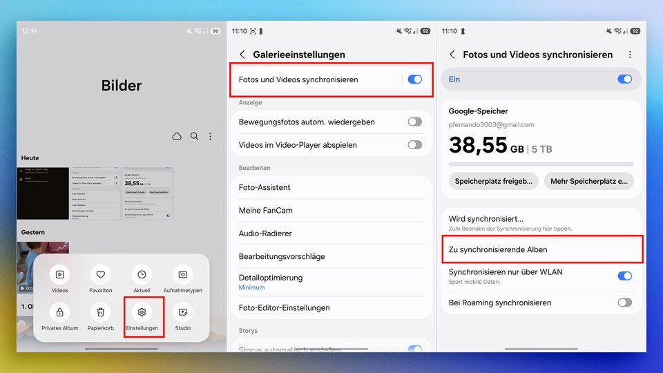 Praktisch: In der App seht ihr außerdem, wie viel Speicherplatz in der Google Cloud noch frei ist.